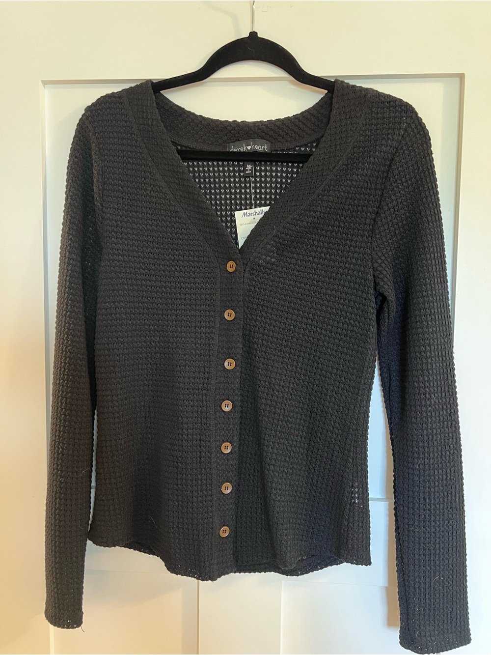 Derek Heart Black Waffle Knit Button-Up Cardigan